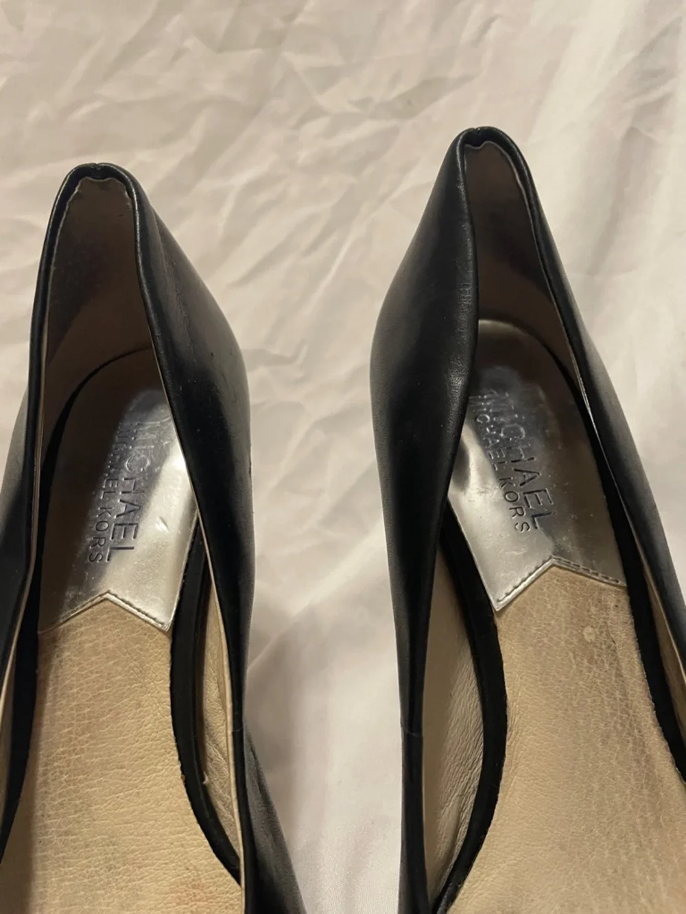 Michael Kors Black Leather Pointed Pumps with Silver Toe Cap